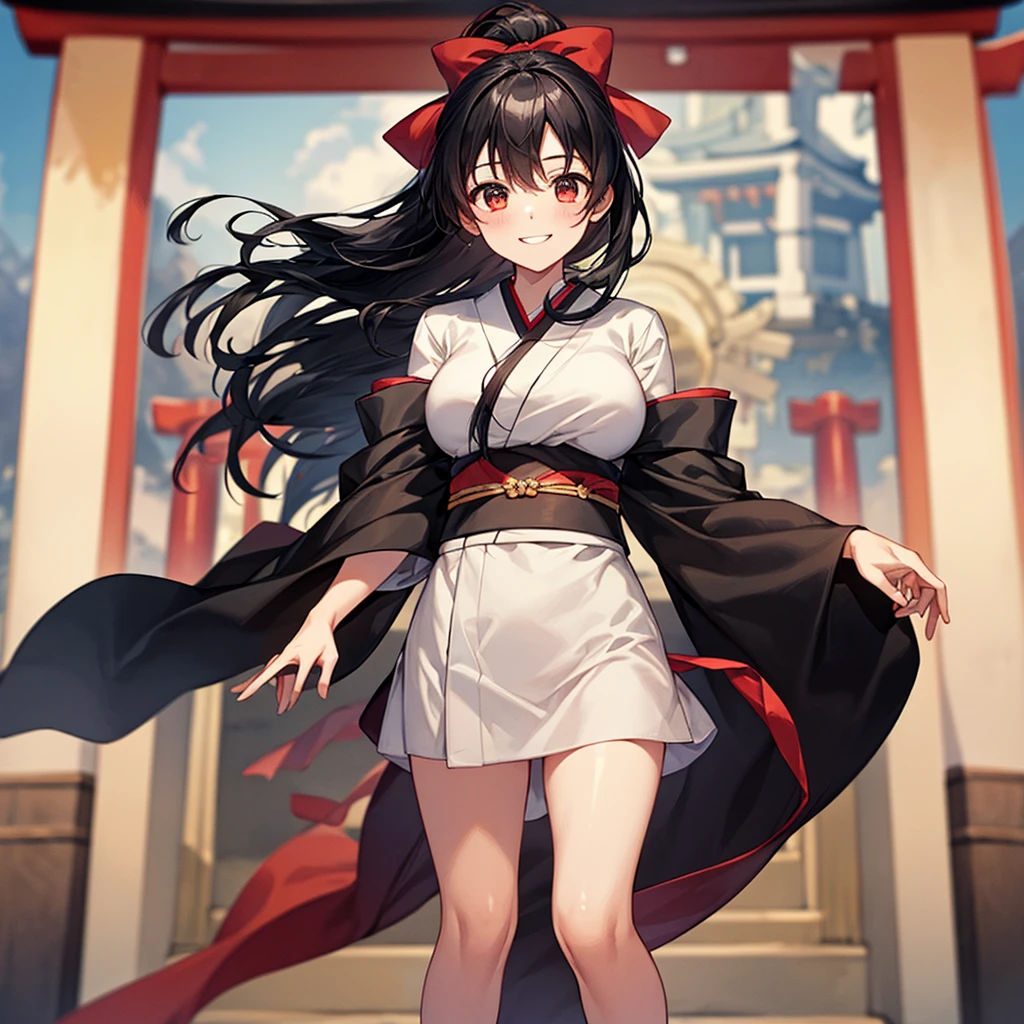 (masterpiece:1.4),, (highest quality:1.4),, Ultra-high resolution,, 8k, CG,, (Very delicate and beautiful:1.2),, , whole body,,from the front,, View your audience,, , One Girl,, alone,, Robber Girl,, Mature Girls,, , cute, sweet, ,Blurred Background,,ponytail, ,, , 茶colorの目,, color々performance,, Red lips,, , Face blown away by the wind,, ,Big Breasts,Beautiful feet,Beautiful thighs,((kimono)),((shrine)),((smile)),((Long black hair)),