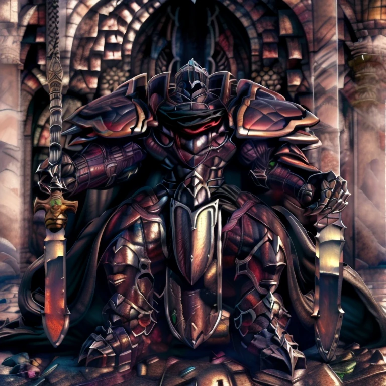 (masterpiece, best quality, detailed:1.2) (Pokémon) LUCARIO, detailed full body, a knight's mechanical armor, glowing wide and heavy armor, wears full body armor. massive muscles, huge pecs, chiseled abs, huge pectorals, exaggeratedly huge muscles. wearing a cloak. unusually developed muscular body big muscle, pecs, triceps, traps, waist narrow, unusually developed muscular body, Dark knight, BlackKnight_fe, The claws are sharp, Sharp teeth, He wears a black cloak on his back. sitting on the throne, castle, big sword and shield.