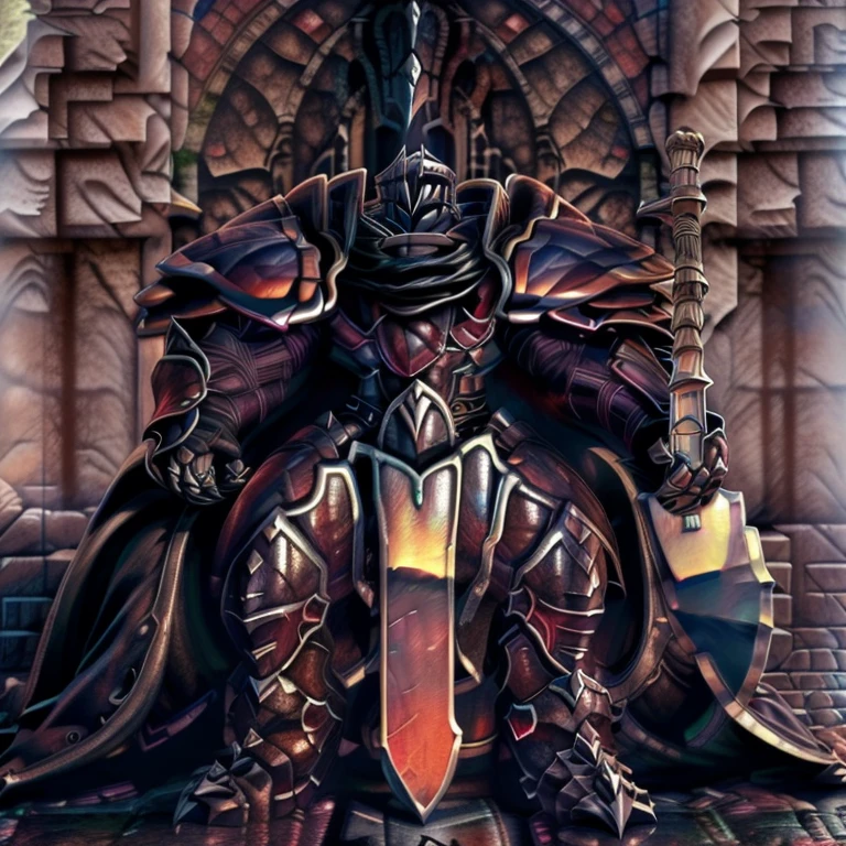(masterpiece, best quality, detailed:1.2) (Pokémon) LUCARIO, detailed full body, a knight's mechanical armor, glowing wide and heavy armor, wears full body armor. massive muscles, huge pecs, chiseled abs, huge pectorals, exaggeratedly huge muscles. wearing a cloak. unusually developed muscular body big muscle, pecs, triceps, traps, waist narrow, unusually developed muscular body, Dark knight, BlackKnight_fe, The claws are sharp, Sharp teeth, He wears a black cloak on his back. sitting on the throne, castle, big sword and shield.