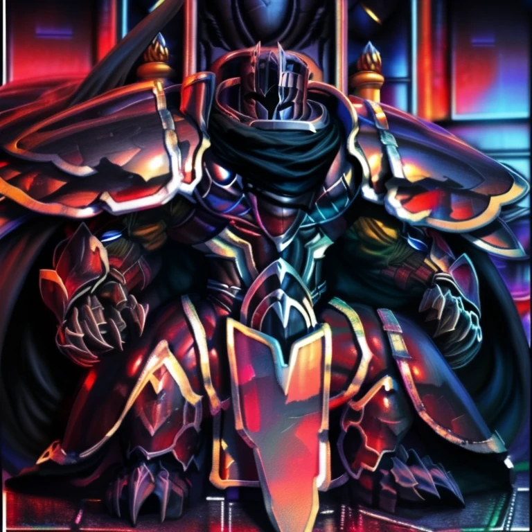 (masterpiece, best quality, detailed:1.2) (Pokémon) LUCARIO, detailed full body, a knight's mechanical armor, glowing wide and heavy armor, wears full body armor. massive muscles, huge pecs, chiseled abs, huge pectorals, exaggeratedly huge muscles. wearing a cloak. unusually developed muscular body big muscle, pecs, triceps, traps, waist narrow, unusually developed muscular body, Dark knight, BlackKnight_fe, The claws are sharp, Sharp teeth, He wears a black cloak on his back. sitting on the throne, castle, big sword and shield.