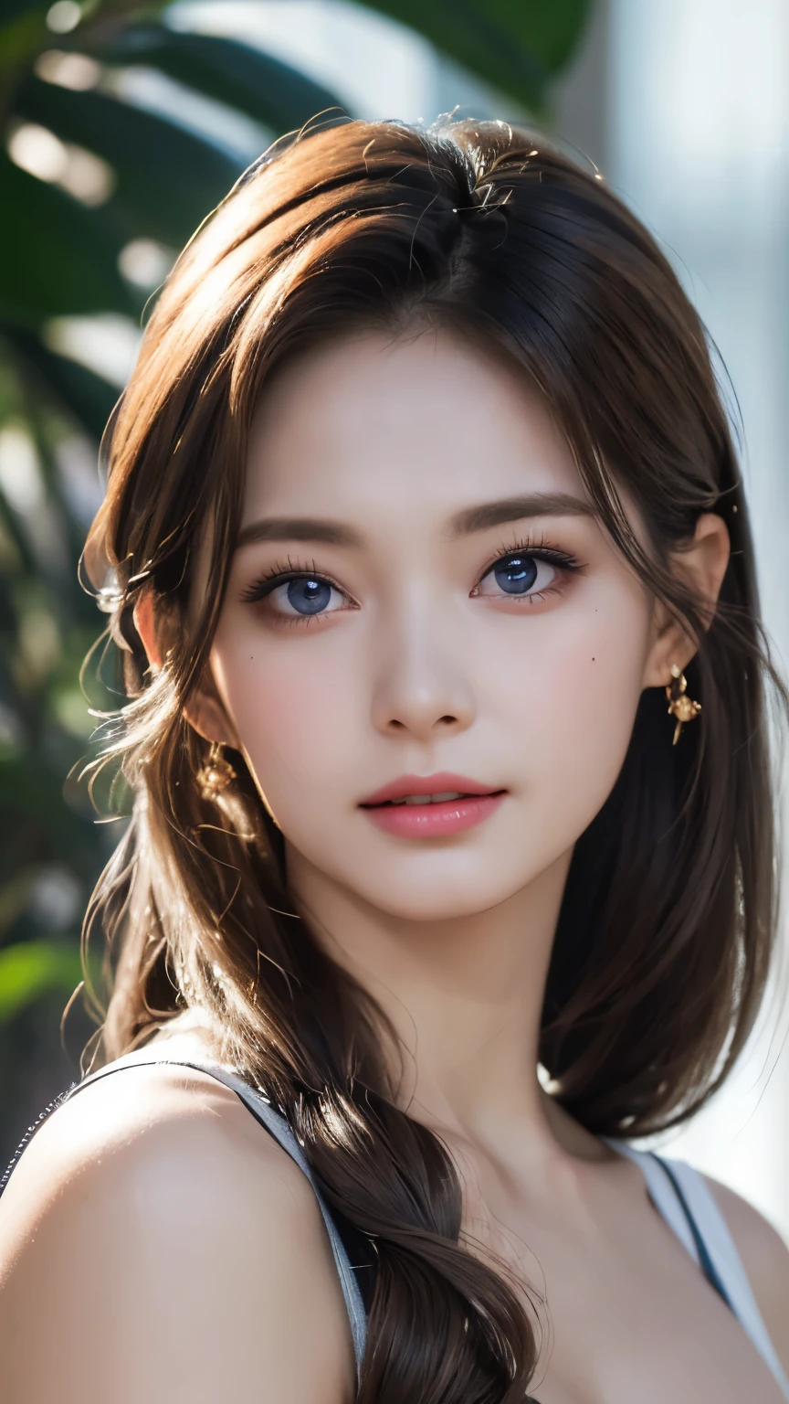 (highest quality、table top、8k、best image quality、Award-winning work)、(one young girl, :1.3)、no sleeve, (red eyeshadow:1.2)、perfect makeup、long eyelashes、Super high-definition sparkling eyes、ultra high definition hair、ultra high resolution glossy lips、Super high resolution perfect teeth、Super high resolution cute face、brown hair、(very short straight hair:1.1)、look at me and smile、[clavicle]、accurate anatomy、(close up of face:1.5)、Luxury love hotel、(The most moody warm lighting:1.2)、blurred background、With bangs、Super high-resolution glossy and moisturized face、Super high resolutio n glowing skin、most detailed face、Ultra high resolution detailed faces、ultra high resolution hair、Fashion model 25 years old [[[[close-up]]], [[[[chest]]]], [[[[neck]]], [shoulders]]]]], Perfect eyes, Perfect iris, Perfect lips, Perfect teeth, Perfect skin, Soft front light, Glow, HDR, (Soft color: 1.2), Best quality, masterpiece, ultra high res, (photorealistic:1.37), raw photo, 1girl, long hair, beautifull eyes, beautifull face, detailed eyes and face, t-shirt, dynamic lighting, in the dark, table top, highest quality, realistic, Super detailed, finely, High resolution, 8k wallpaper, 1 beautiful woman, light brown messy hair, Realistic, High Resolution, [[[ Only one girl ]]]], Wavy black hair, Blue eyes, Stylish tank top, Upper body, Big breasts,Sitting on che random, 8K, Very detailed, High Resolution, Facing camera ( One woman), One woman, (Very realistic, High Resolution), ( Very Detailed Eyes, Very Detailed Hair, Very Detailed Face, Very Detailed Plump Lips), (Breast Open Off Shoulder), Breapper Body, Affectionate Smiden Hair, (Top Quality: 1. 4), Raw Photo, (Realistic, Photorealistic: 1.37), nsfw,Highest Quality, Highest image quality, RAW Photos, Realistic, Photorealsitic, ultra detailed and beautiful, highest details, 1young girls, good-looking, Beautiful fair s and luster, Beautiful eyes are big and bright, Smaluth and thin lips,