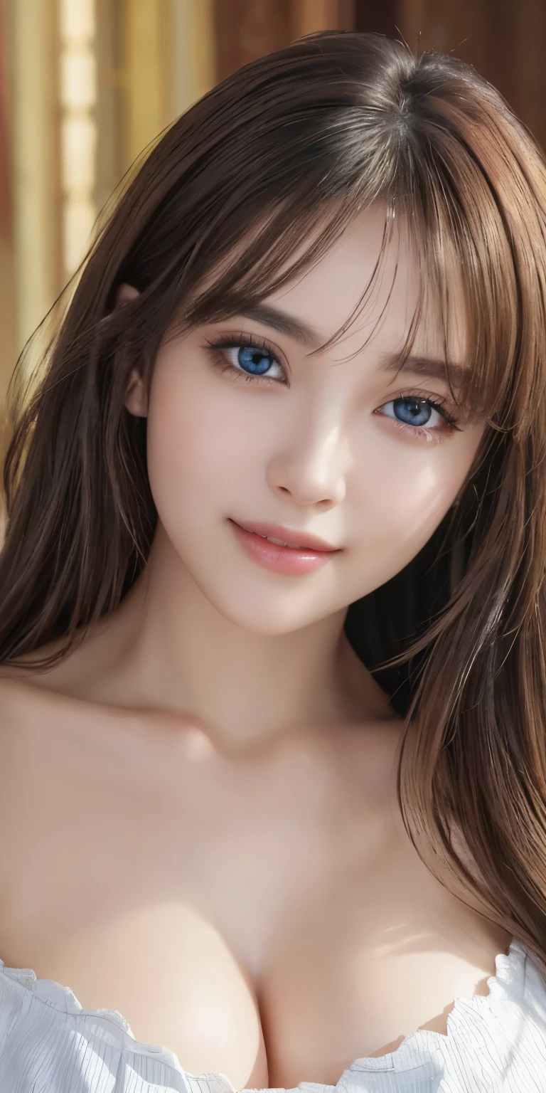 (highest quality、table top、8k、best image quality、Award-winning work)、(one young girl, 14 years old:1.3)、no sleeve, (red eyeshadow:1.2)、perfect makeup、long eyelashes、Super high-definition sparkling eyes、ultra high definition hair、ultra high resolution glossy lips、Super high resolution perfect teeth、Super high resolution cute face、brown hair、(very short straight hair:1.1)、look at me and smile、[clavicle]、accurate anatomy、(close up of face:1.5)、Luxury love hotel、(The most moody warm lighting:1.2)、blurred background、With bangs、Super high-resolution glossy and moisturized face、Super high resolutio n glowing skin、most detailed face、Ultra high resolution detailed faces、ultra high resolution hair、Fashion model 25 years old [[[[close-up]]], [[[[chest]]]], [[[[neck]]], [shoulders]]]]], Perfect eyes, Perfect iris, Perfect lips, Perfect teeth, Perfect skin, Soft front light, Glow, HDR, (Soft color: 1.2), Best quality, masterpiece, ultra high res, (photorealistic:1.37), raw photo, 1girl, long hair, beautifull eyes, beautifull face, detailed eyes and face, t-shirt, dynamic lighting, in the dark, table top, highest quality, realistic, Super detailed, finely, High resolution, 8k wallpaper, 1 beautiful woman, light brown messy hair, Realistic, High Resolution, [[[ Only one girl ]]]], Wavy black hair, Blue eyes, Stylish tank top, Upper body, Big breasts, Cleavage, Sitting on chair, Pose random, 8K, Very detailed, High Resolution, Facing camera ( One woman), One woman, (Very realistic, High Resolution), ( Very Detailed Eyes, Very Detailed Hair, Very Detailed Face, Very Detailed Plump Lips), (Breast Open Off Shoulder), Breasts, Upper Body, Affectionate Smile, Golden Hair, (Top Quality: 1. 4), Raw Photo, (Realistic, Photorealistic: 1.37), nsfw,Highest Quality, Highest image quality, RAW Photos, Realistic, Photorealsitic, ultra detailed and beautiful, highest details, 1young girls, good-looking, Beautiful fair skin and luster, Beautiful eyes are big and bright, Small mouth and thin lips,