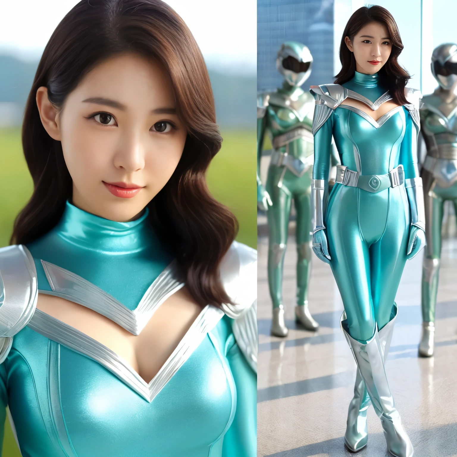 best image quality、Super high resolution、(realism:1.4)、Korean beauty star、The most beautiful KPOP star、horny face、Horny Korean makeup、erotic expression、A body that makes you want to touch it、erotic photos、((Realistic shiny satin fabric texture、High-gloss stretch satin fabric that is smooth and smooth to the touch.、The drape of the curved part of the shiny satin fabric、strong shiny costume、The smooth and beautiful quality and luster of the costumes、A shiny costume made of high-quality satin fabric with high density.、Smooth to the touch oil light liang ultra-class battleship skin coat COS、Super SentaiWomen&HeroineSuit、Texture of costumes that satin fetishists respond to、Thin, glossy stretch satin fabric)),8K photo quality