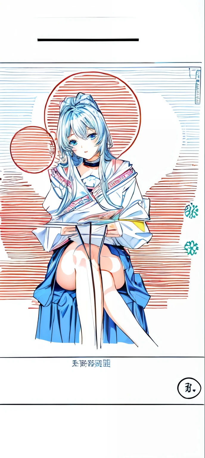 Close up of a girl sitting on a chair, Line Drawing!!, cartoon素描, Line Drawing, cartoon, an cartoon, Clear clothing design, style, How to draw anime,  Wear clothes, Outlined, cartoonstyle, Full body picture, traditional style, 穿着漂亮裙子的可爱cartoon女孩, full body figure painting