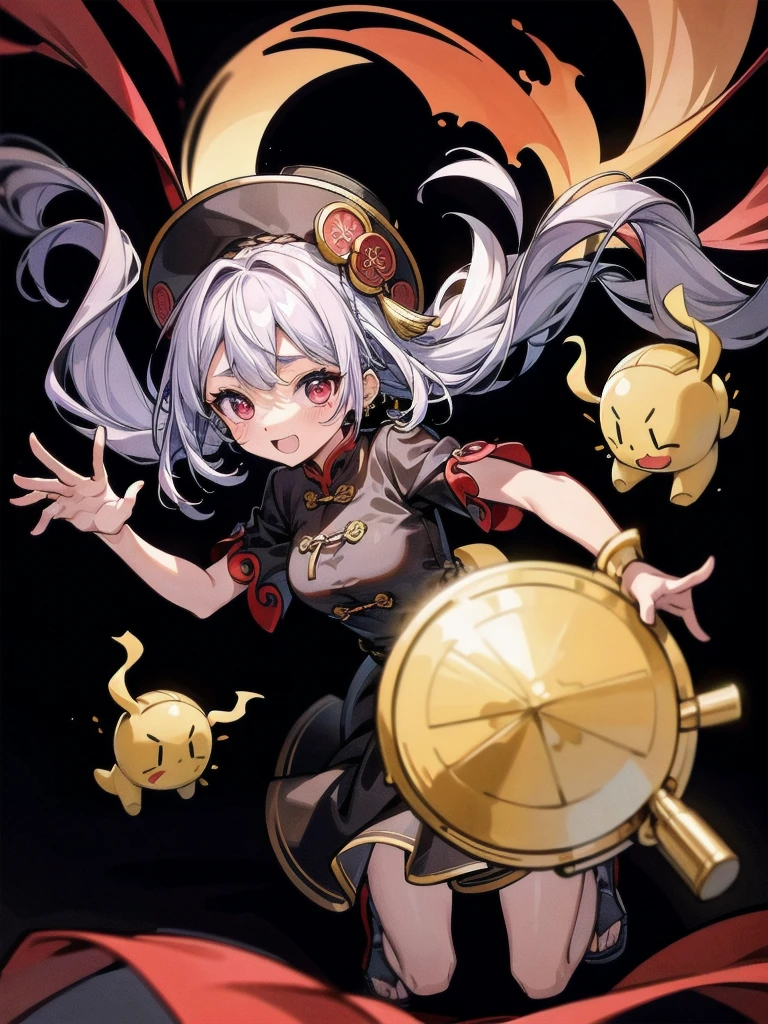cemetery, dress, braid, chinese clothes, headwear, ofuda, jiangshi, qing guanmao, absurdres, RAW photo, extremely delicate and beautiful, masterpiece, Best Quality, ultra high resolution, 32k, hyperrealistic, ultra-detailed, detailed description, pale skin, 20 years old, tearful mole, earring, Colossal tits, short medium hair, wavy hair, whole body shot,