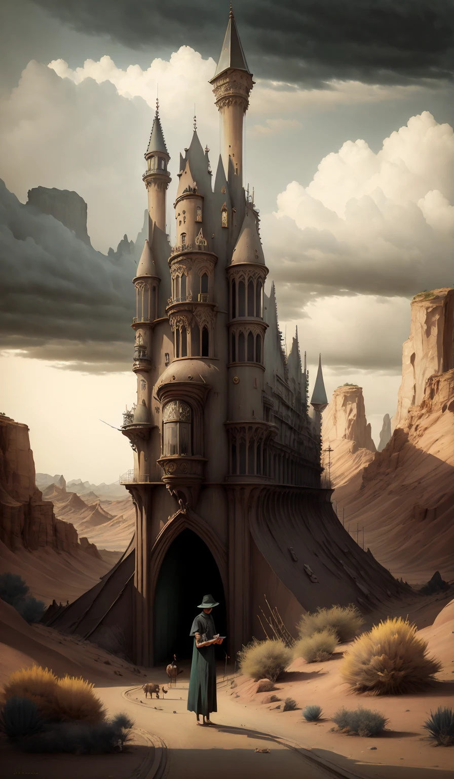 plano general, ((Obra maestra)),((mejor calidad)),((alto detalle)),((realista,))
Ciudad de la era industrial, Deep canyons in the middle, architectural streets, bazares, puentes, rainy days, steampunk, arquitectura europea, dramatic lighting, sombras intensas, textura arenosa, tall contrast, Colores vibrantes, dynamic pose