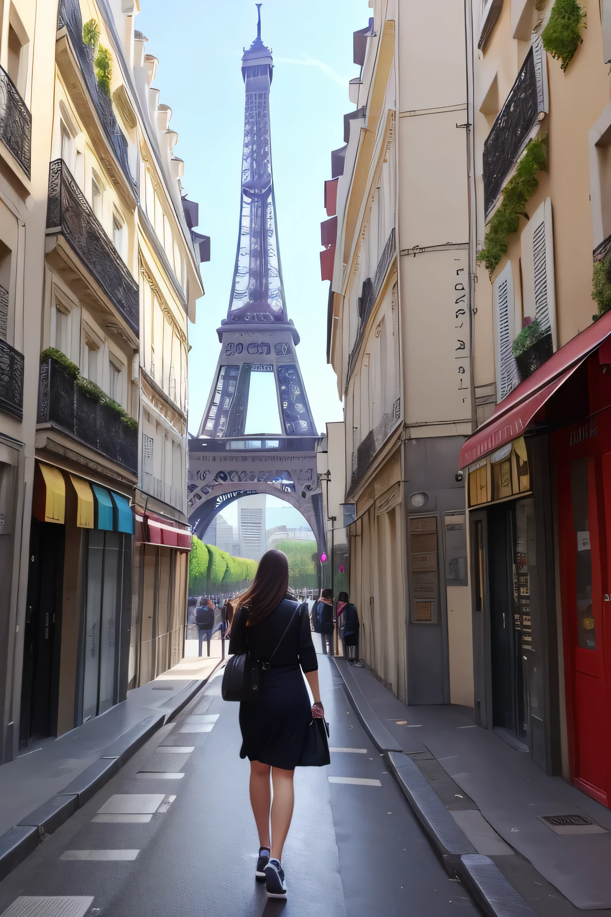 uma mulher linda, caminhando pela cidade de Paris