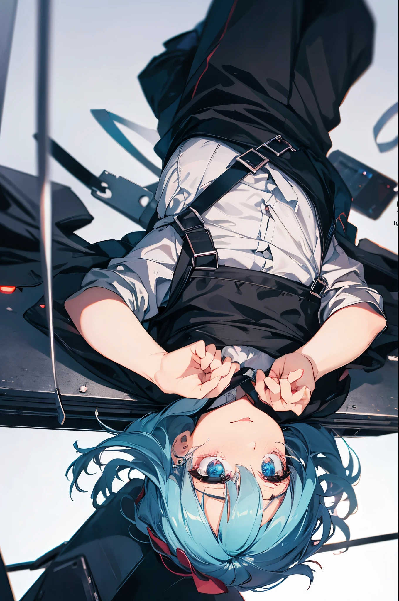 highest quality, Tears of the Keyboard, Dusk Performer, Playing the piano while falling vertically, The camera is upside down
