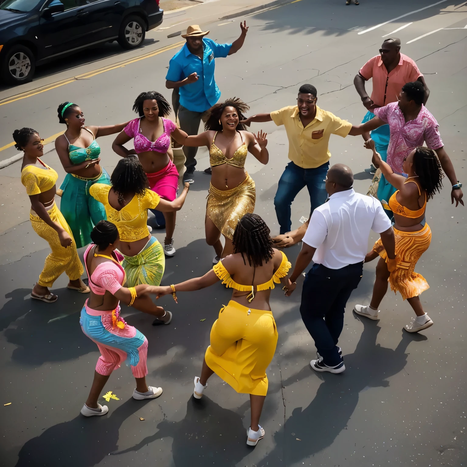 latino people, carribean dance, there are many people that are dancing in the street together, people dancing, people dancing in background, dancing people, crowd of cool people dancing, by Ingrida Kadaka, a group of people, salsa social dance, dancing with each other, top - down photograph, caribbean people, advertising photo, everyone having fun, beautiful people, edited, 2019 trending photo