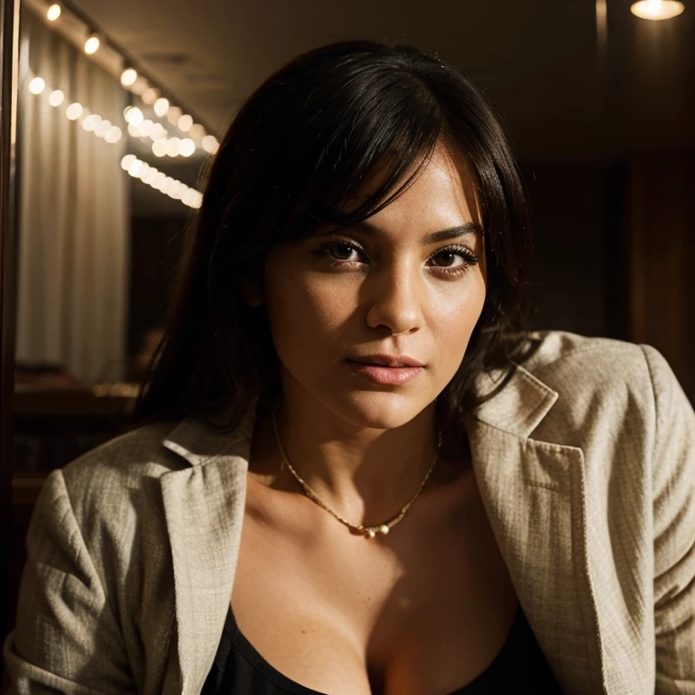 Mujer arafed sosteniendo una bombilla con una cuerda atada a ella., con poderes magicos, Buena foto iluminada, linda jovencita, hermosos ojos grandes y claros, Hold a night lamp, portrait photography, retrato, luces encendidas, Luces fluorescentes parpadeantes, chica crea algo grandioso, harsh lighting!, bellamente iluminado, buena iluminacion, luz de bajo perfil