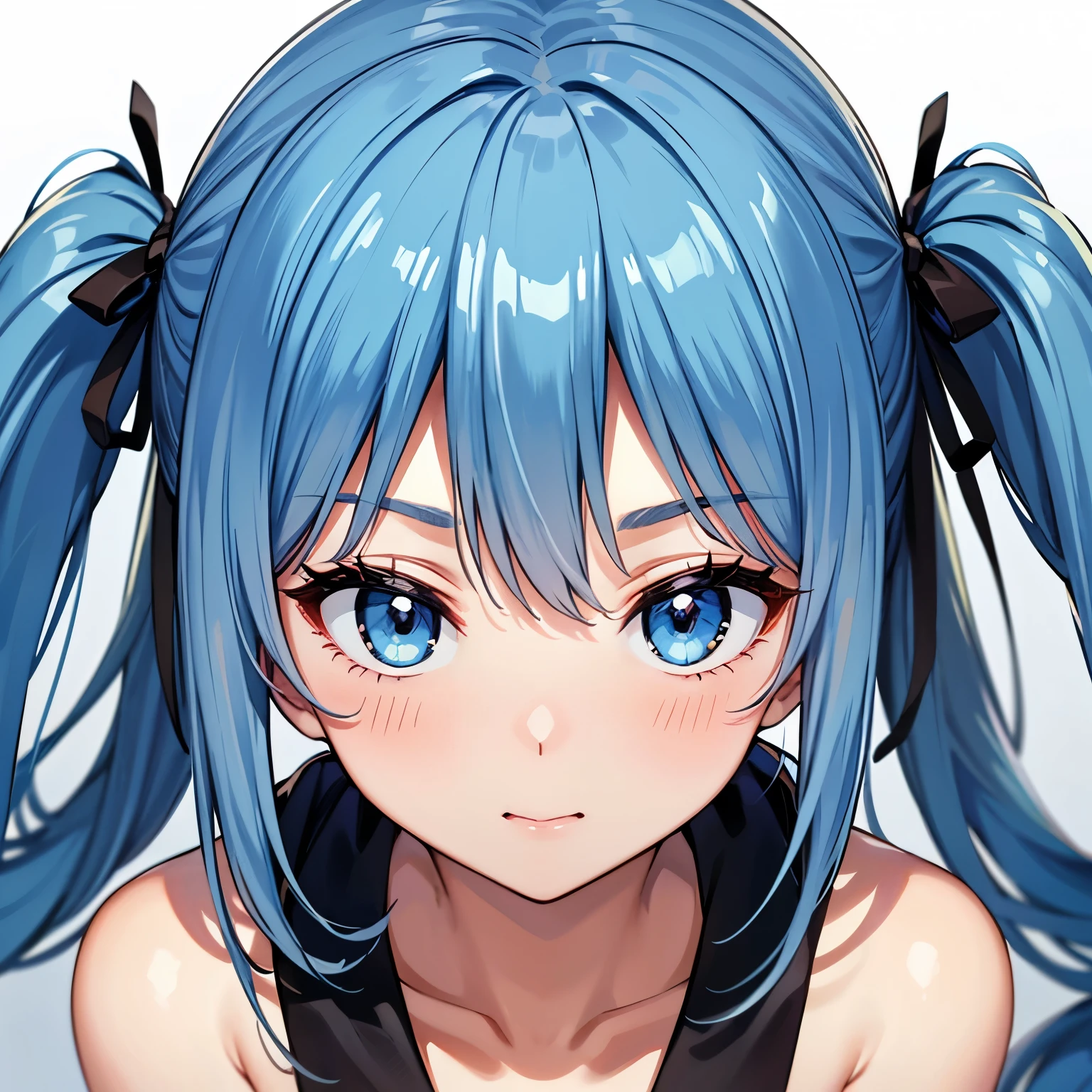 Light blue long hair、Beautiful girl with twin tails、The best face、Cute Costumes、Face close-up