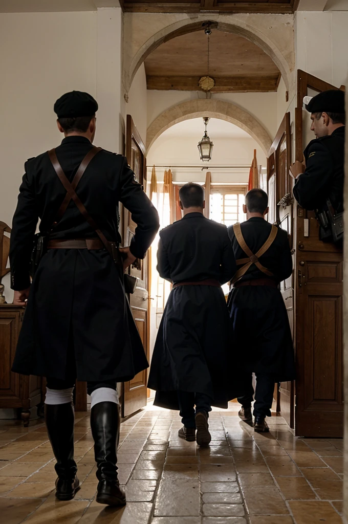 Religiosos jesuitas, being expelled from their home by Spanish troops, 