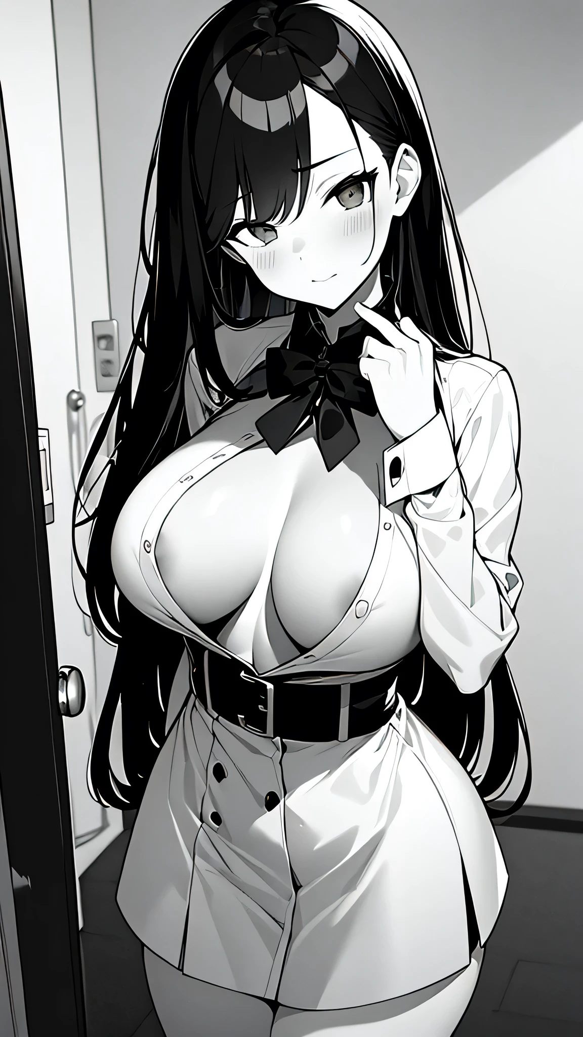 Beautiful girl with a symmetrical face is with a perfect body, big tits, dressed in a Venus miniskirt and a very short unbuttoned shirt with a very wide neckline, very thin clothes, clothes very light as air, all with details intricate, uncensored, see zonas erogenas