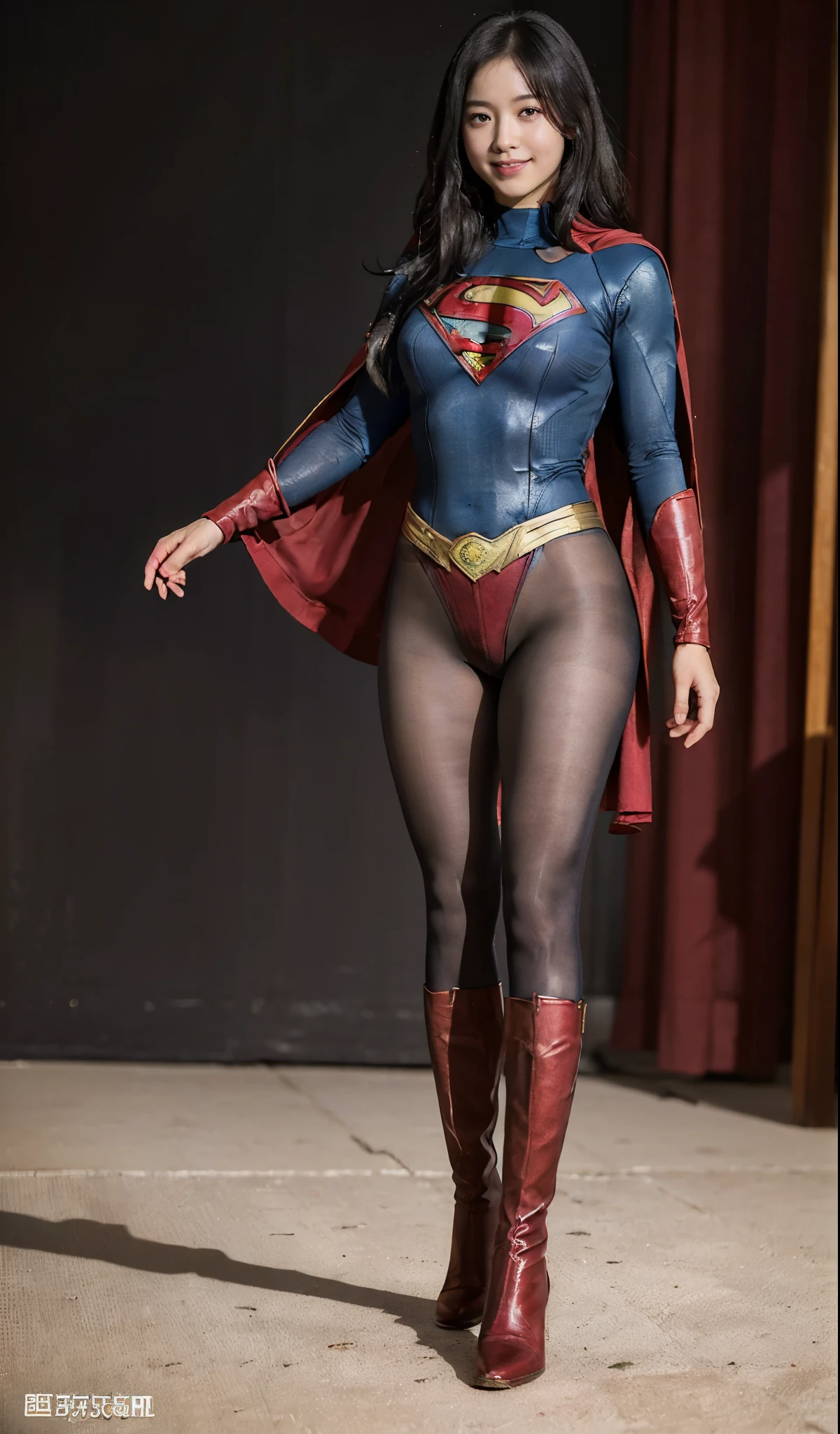 No background、(((Beautiful legs in black tights.)))、(((Legally express the beauty of your smile)))、((((Make the most of your original images)))、(((Supergirl Costume)))、(((ボディにフィットしたSupergirl Costume)))、(((Beautiful Hair)))、(((Smiles and winks)))、(((Please wear black tights....、Wear red boots)))、((Best image quality、8k))、((highest quality、8k、masterpiece:1.3))、(((Preserve background )))、Sharp focus:1.2、Beautiful woman with perfect figure:1.4、Slim Abs:1.2、Wet body:1.5、Highly detailed face and skin texture、8k