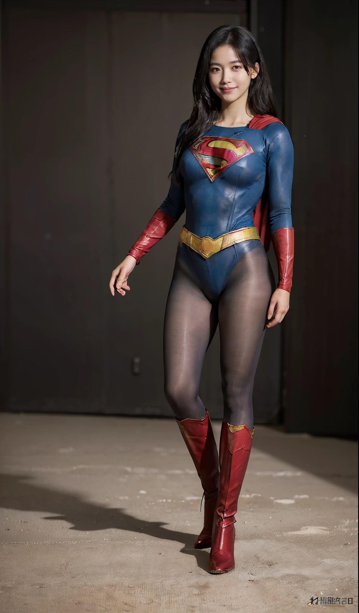 No background、(((Beautiful legs in black tights.)))、(((Legally express the beauty of your smile)))、((((Make the most of your original images)))、(((Supergirl Costume)))、(((ボディにフィットしたSupergirl Costume)))、(((Beautiful Hair)))、(((Smiles and winks)))、(((Please wear black tights....、Wear red boots)))、((Best image quality、8k))、((highest quality、8k、masterpiece:1.3))、(((Preserve background )))、Sharp focus:1.2、Beautiful woman with perfect figure:1.4、Slim Abs:1.2、Wet body:1.5、Highly detailed face and skin texture、8k