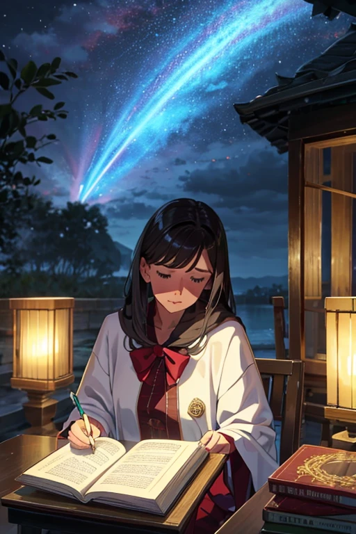 Chuva na janela: Uma noite chuvosa, onde o som da chuva batendo na janela cria uma atmosfera de tranquilidade. O personagem principal se senta em sua poltrona favorita, reading a book or writing in your diary, enquanto as luzes suaves da cidade iluminam o ambiente.