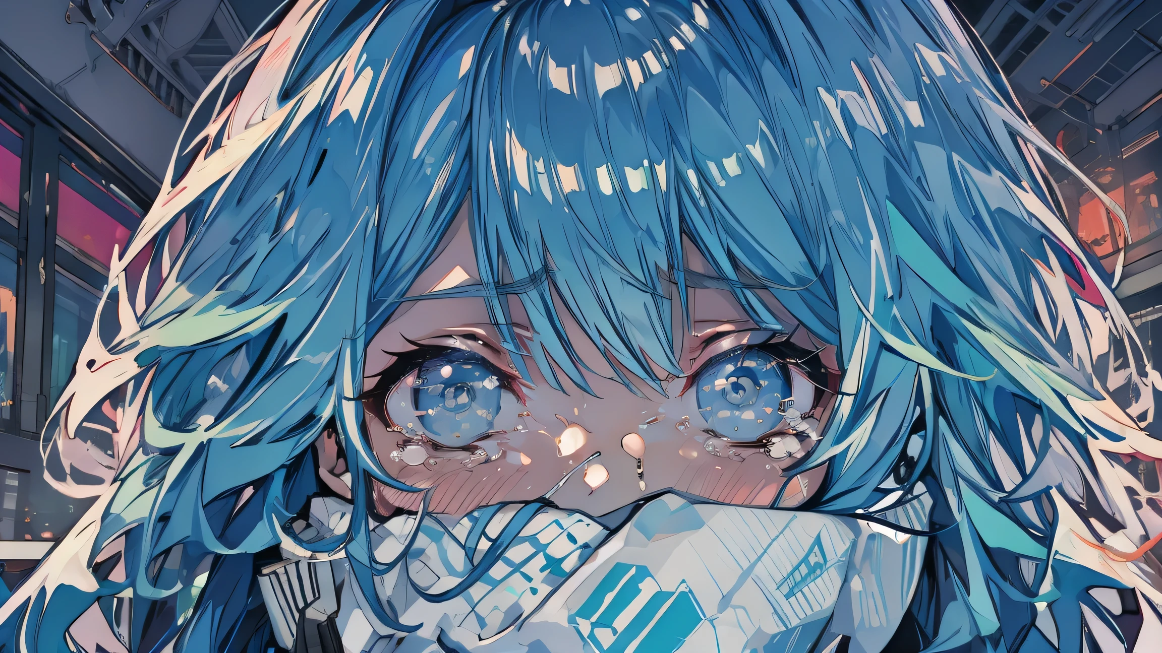 Crying girl, colorful, 1 girl