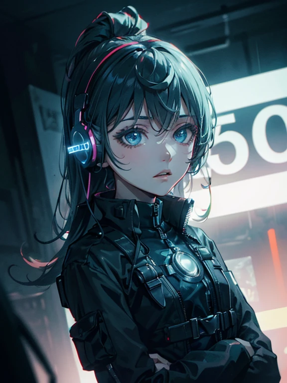Movie-like portrait photography、octane rendering、8k、1 girl、Calm、(pay attention to realistic details、natural skin texture、realistic facial details)、soft and dramatic lighting、written boundary depth、Bokeh、vivid details、finely、surreal、100mm film、hazy blur、movie、cyber punk、Neon Letter Sign、beautiful cyber punk woman、inner hair coloring、please wear headphones、Storm Suit、dynamic composition、wide angle photo