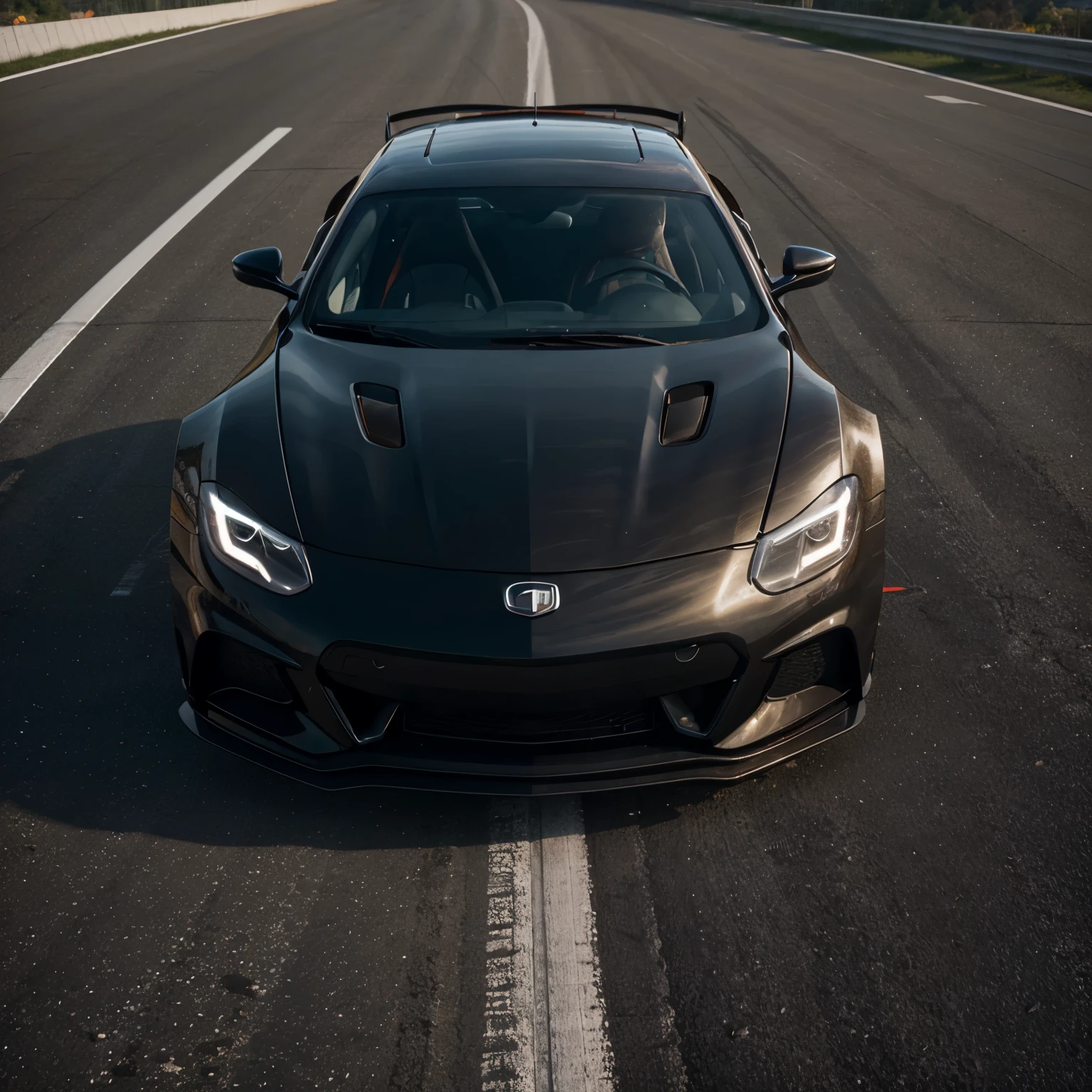 high quality, 4k, ultra-detailed, crisp focus, sports car, vibrant colors, glossy finish, sleek design, dynamic angles, powerful engine, speed and motion, luxury materials, leather seats, precision engineering, striking headlights, aerodynamic body, racing stripes, chrome accents, aggressive stance, roaring exhaust sound, adrenaline rush, high-performance tires, fast acceleration, smooth handling, thrilling experience, open road, sunset backdrop, professional photography, cinematic lighting