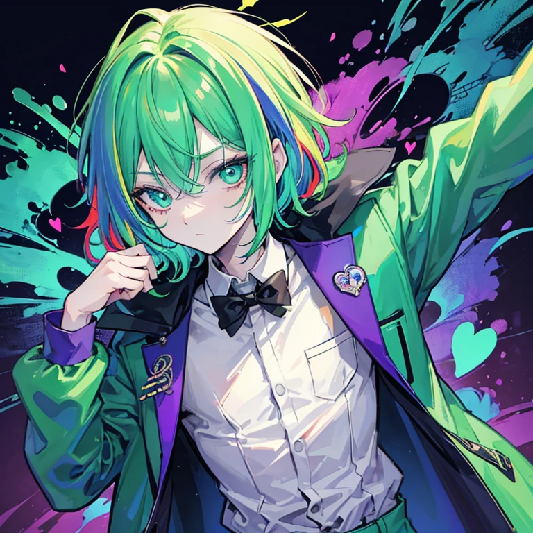 Human boy zombie boy 8  male man zombie boy boy 8 years oldolorful jacket and green school pants and multicolored hair