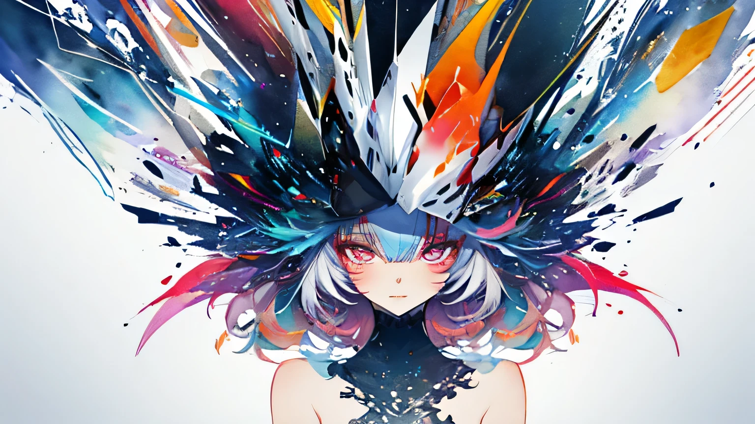 (Very bright:1.1), White Background, [One girl:7], (Tilt your head:1.2), ([sketch|watercolor \(Moderate\)]:1.15), (Inkblot:1.1), (pale:1.2), Chaotic Abstract Background, Vector Trace, Gradient Blending, Vibrant colors, That&#39;s excellent, Very detailed, Complex, (Very low contrast:1.4), Mecha, tube, Lock, Mechanical