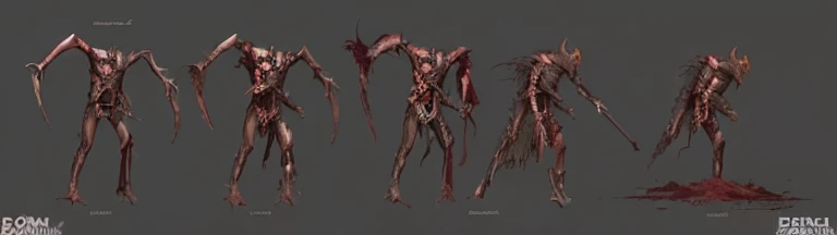 there are three different images of a man with blood on his body, bloody + concept art, photo of scp-173, creepy mutant flesh creature, skeletal with extra flesh, fleshy skeletal, real rotten flesh and blood, bodyhorror, viscera splattered, madness creature, fleshy skeletal body, zombie in horror concept art, scorn game, glitch creatures