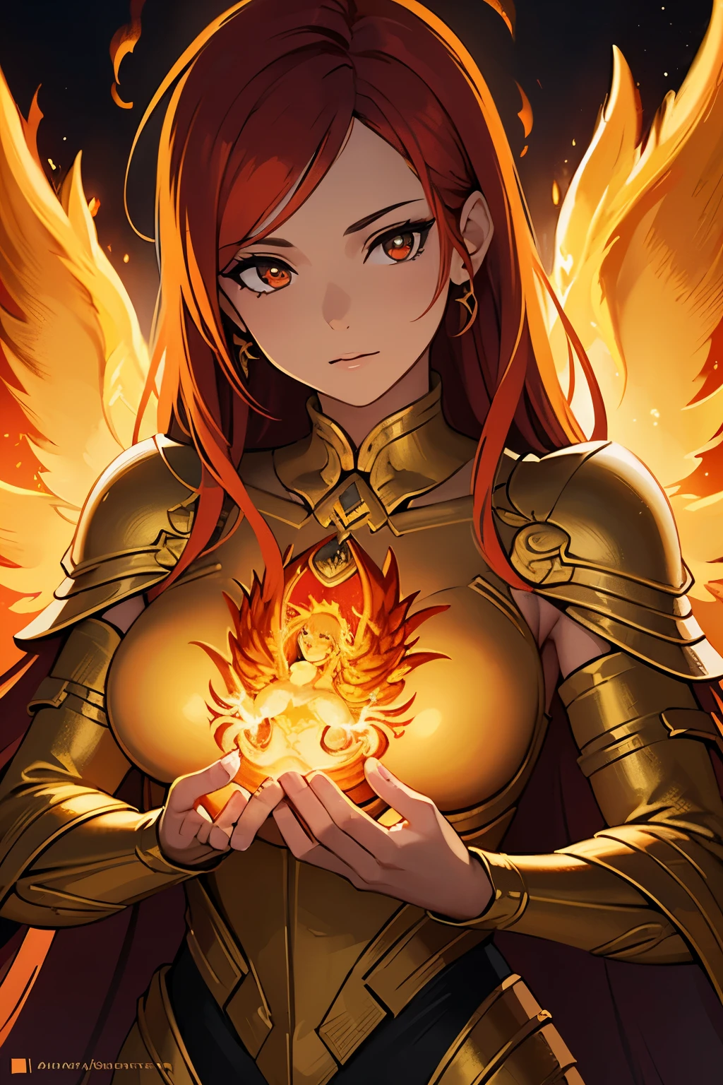 a close up of a woman with a fire and flames on her body, with fiery golden wings of flame, with fiery golden wings, epic fantasy art style, concept art | artgerm, phoenix warrior, extremely detailed artgerm, epic fantasy digital art style, female lord of change, full portrait of elementalist, epic exquisite character art