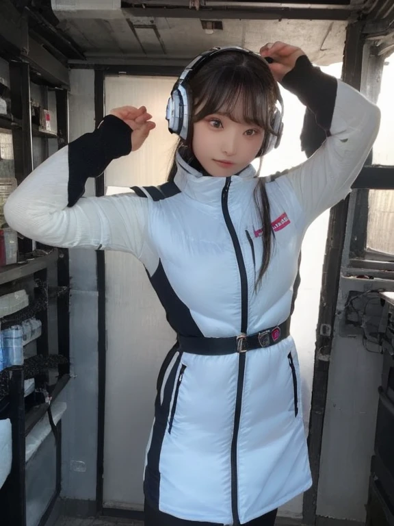 ((Detailed face, Professional photography)),
Ultra-high resolution, (Realistic: 1.4), RAW Photos, highest quality, (PhotoRealistic Stick), concentrate, Soft Light,masterpiece, highest quality, Very detailed, 8K,
BREAK
(arms behind back):5,(arms up behind):1,
(black sleeves):10,(black long tightfit sleeves)
BREAK
(headphone):10
(metallic gray astrovest),
(metallic luster mirror finish astrovest):2,belt,
BREAK
blush:3,smile,look at viewer,(Blunt bangs),(black hair):2,(long hair):1.3
(drooping eyes),(Young Face),
BREAK
Portrait,(solo),1girl,(Caucasian):10,(android girl):1.4,Plump:0.7,
((25 years old)), ((Japanese)),
BREAK
(hidden hand):10,
BREAK
(Written boundary depth,futuristic space station,,space station,Bomi,neotech,bing_astronaut
