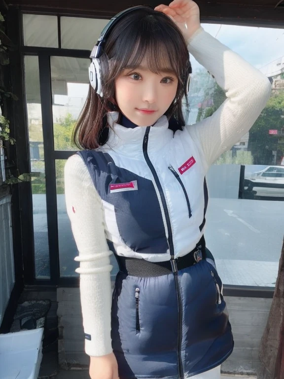 ((Detailed face, Professional photography)),
Ultra-high resolution, (Realistic: 1.4), RAW Photos, highest quality, (PhotoRealistic Stick), concentrate, Soft Light,masterpiece, highest quality, Very detailed, 8K,
BREAK
(arms behind back):5,(arms up behind):1,
(black sleeves):10,(black long tightfit sleeves)
BREAK
(headphone):10
(metallic gray astrovest),
(metallic luster mirror finish astrovest):2,belt,
BREAK
blush:3,smile,look at viewer,(Blunt bangs),(black hair):2,(long hair):1.3
(drooping eyes),(Young Face),
BREAK
Portrait,(solo),1girl,(Caucasian):10,(android girl):1.4,Plump:0.7,
((25 years old)), ((Japanese)),
BREAK
(hidden hand):10,
BREAK
(Written boundary depth,futuristic space station,,space station,Bomi,neotech,bing_astronaut