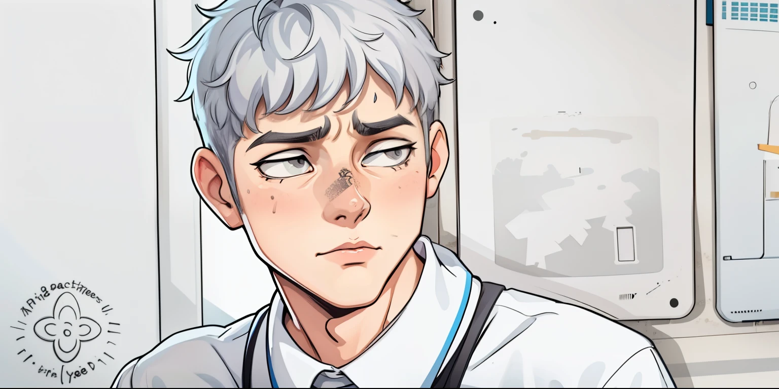 They are worried thoughtful serious scared boys are at school their hair is gray they are talking about something important they are worried and scared