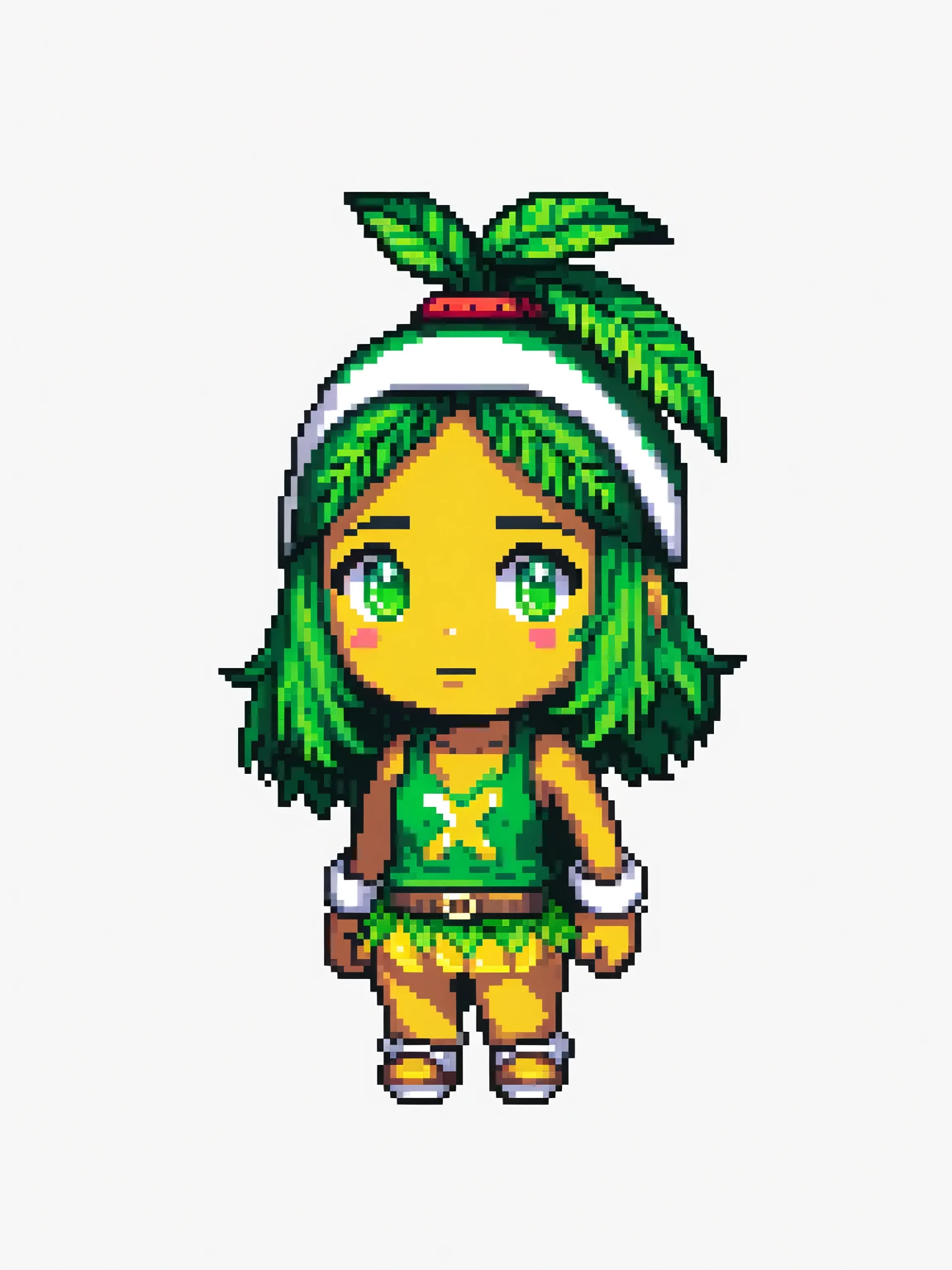 pixel art, jamaica, character de jogo adulto, color white, roupa white, simple white background, game icon, 64 bit style