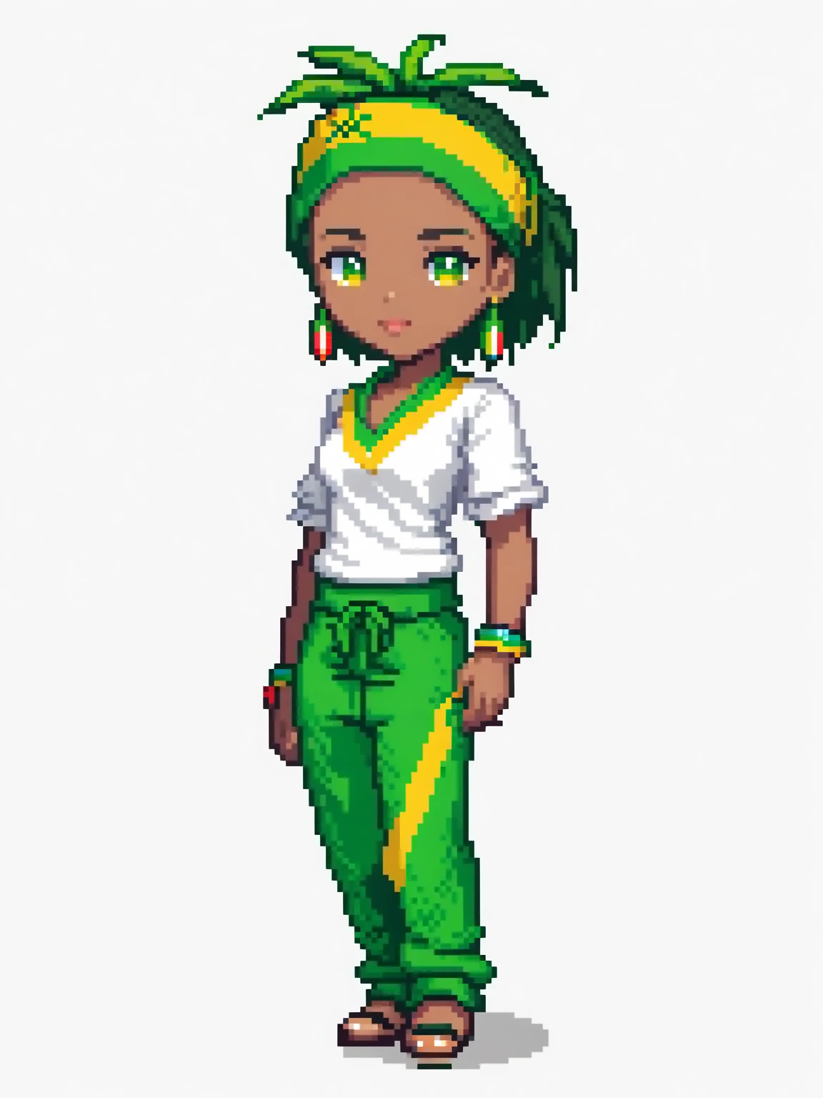 pixel art, jamaica, character de jogo adulto, color white, roupa white, simple white background, game icon, 64 bit style