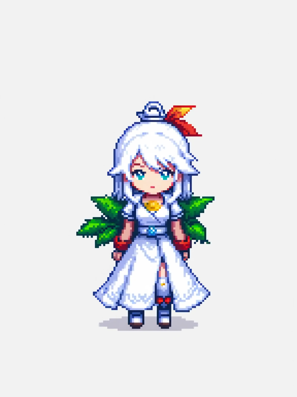 pixel art, character de jogo adulto, color white, roupa white, simple white background, game icon, 64 bit style