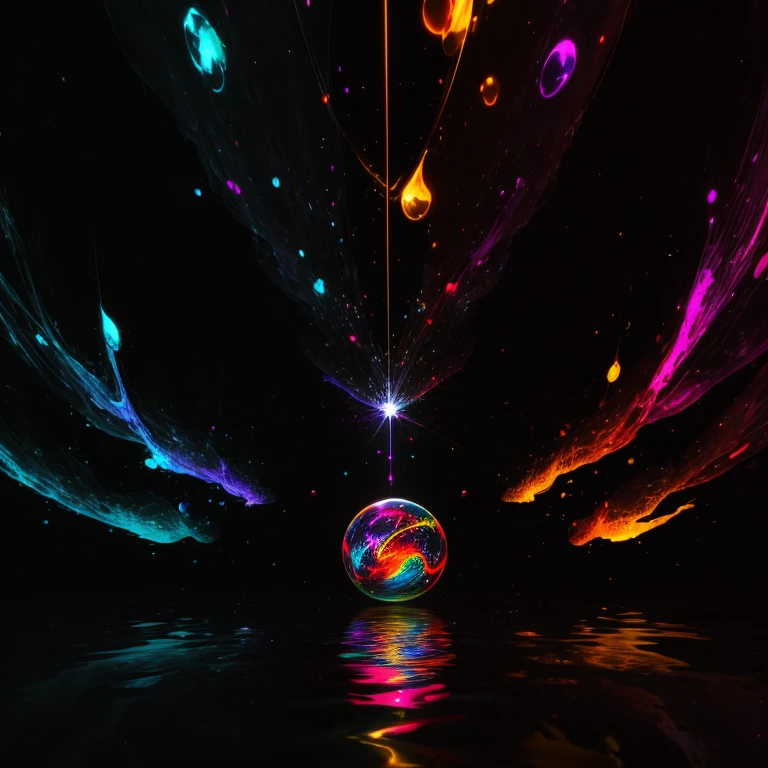 Create a digital art piece that explores modern magic, featuring a mesmerizing blend of vibrant colors and innovative design. Depict a sleek, futuristic laboratory filled with state-of-the-art technology and cutting-edge equipment, illuminated by radiant, pulsating neon lights.
In the center of the laboratory, there is a large, transparent crystal orb floating effortlessly. The orb is brimming with swirling, kaleidoscopic patterns, each one representing a unique magical element. As the patterns shift and intertwine, they emit a soft, pulsating glow that lights up the entire space.
Around the orb, there are several figures dressed in contemporary, high