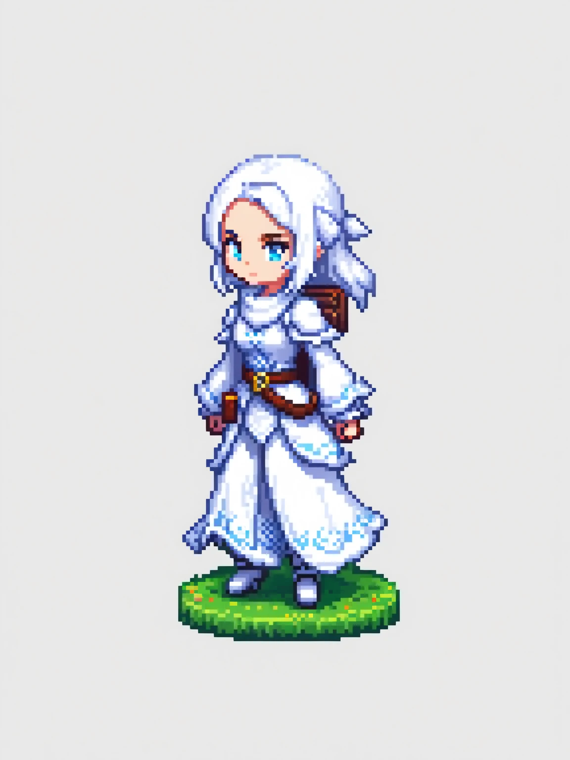 pixel art, character de jogo adulto, color white, roupa white, simple white background, game icon, 64 bit style