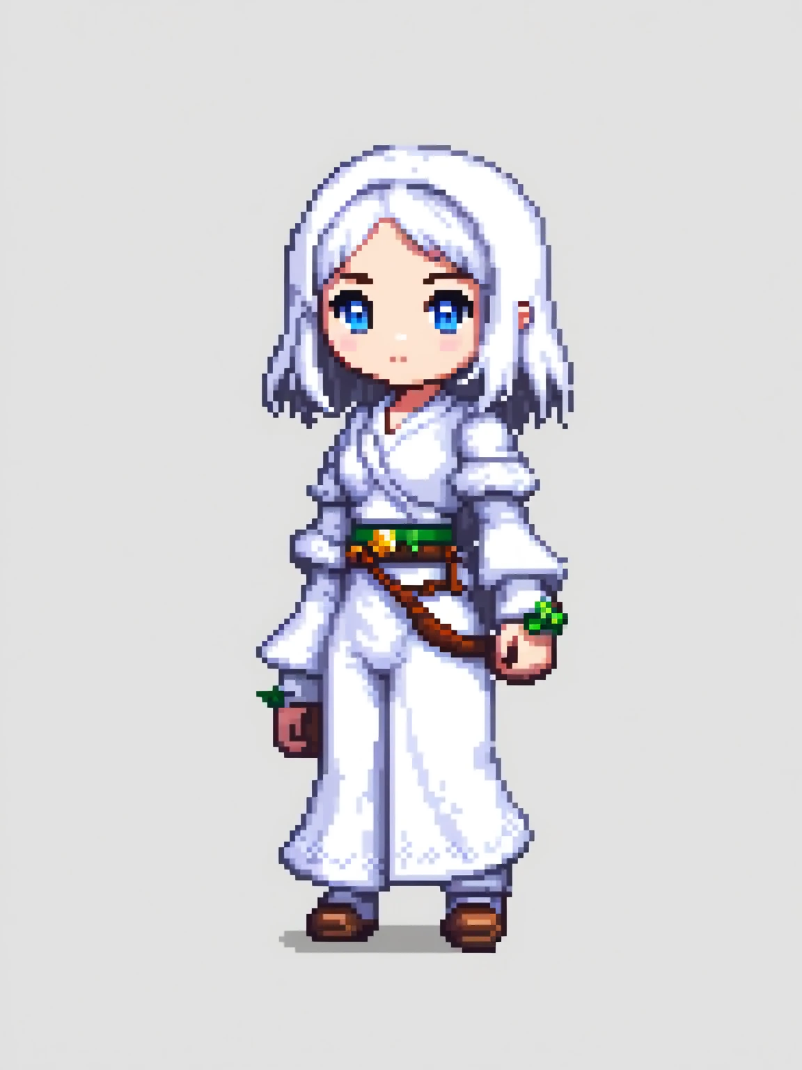 pixel art, luta, character de jogo adulto, color white, roupa white, simple white background, game icon, 64 bit style