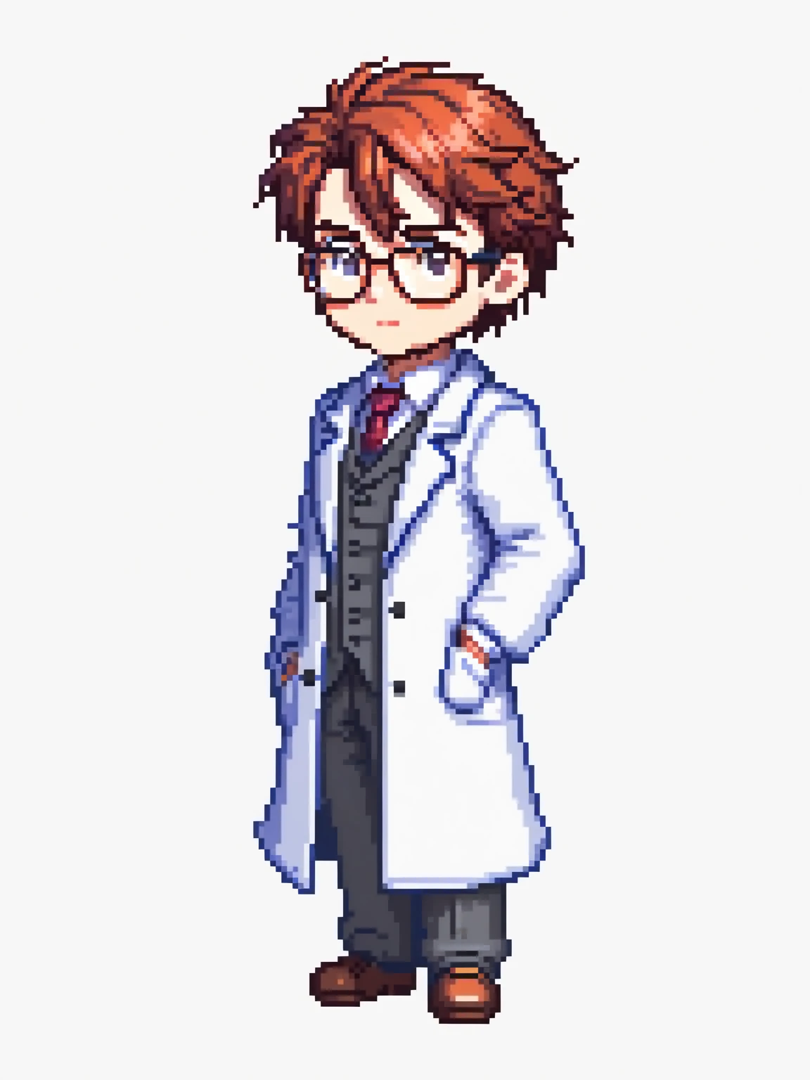 pixel art, professor, character de jogo adulto, color white, roupa white, simple white background, game icon, 64 bit style