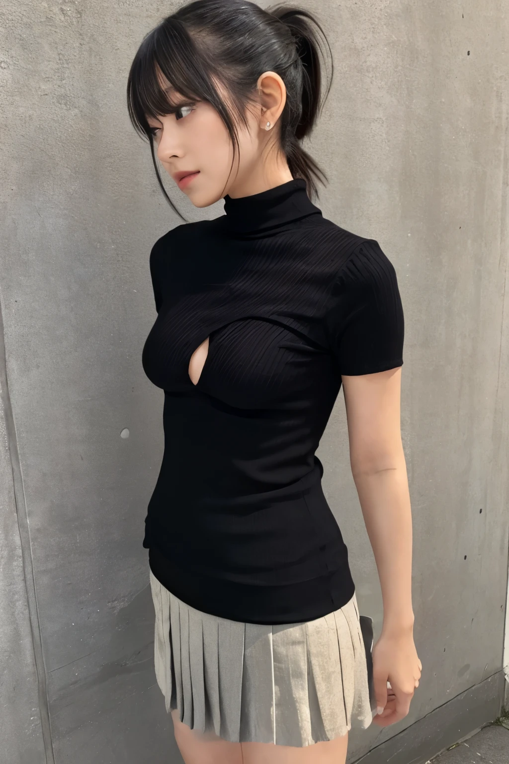 Changed to a light gray pleated skirt