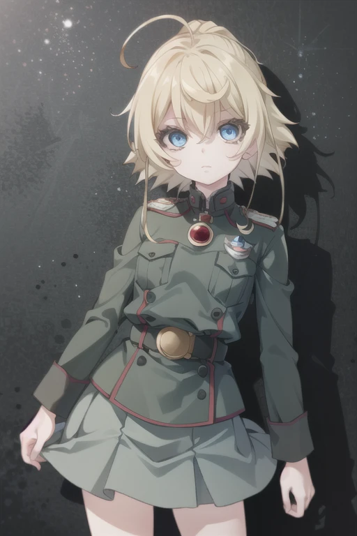 ((ultra detailed, masterpiece, best quality))
 HVictoria, 1girl, solo, blonde hair, blue eyes, military uniform, skirt