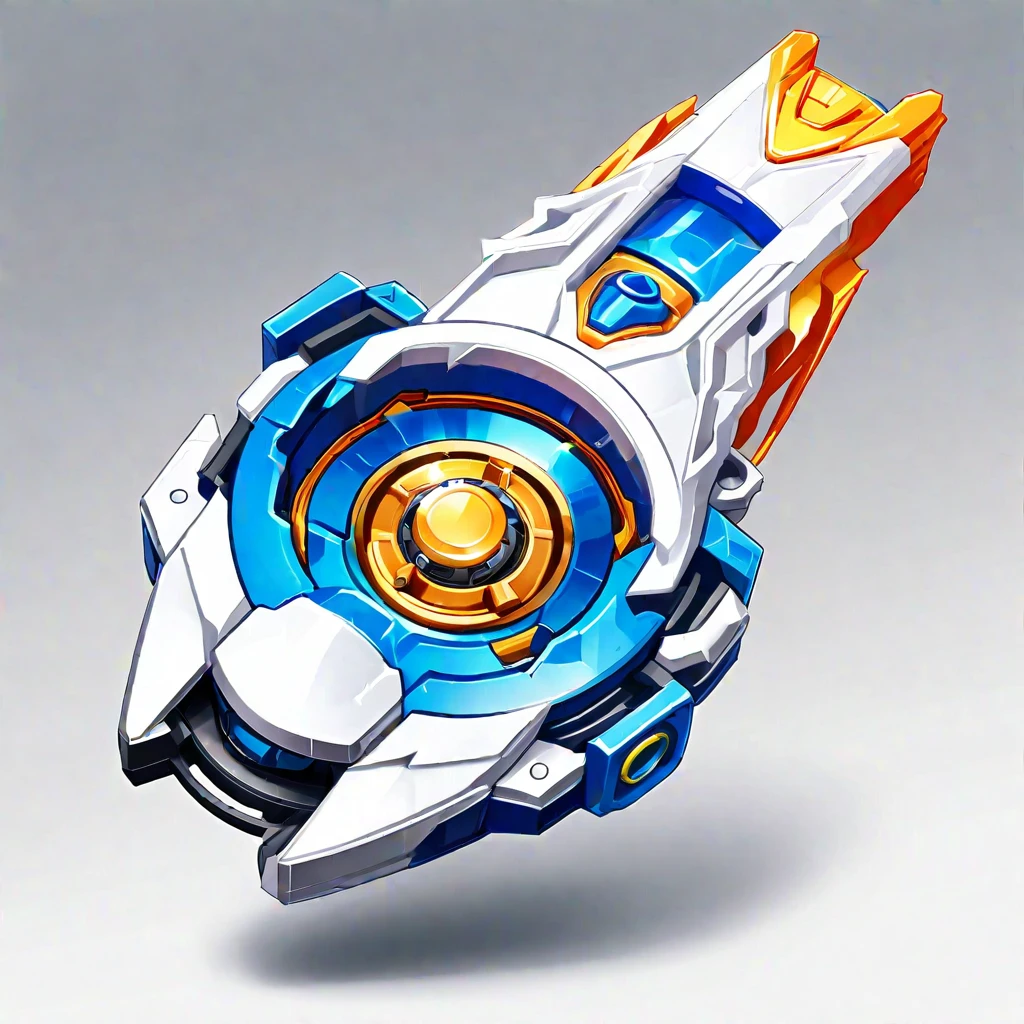 masterpiece, best quality, ultra-detailed digital art illustration of a beyblade launcher, Anime-influenced graphic look, white background, no human, anime-inspired style, 8k, isometric view