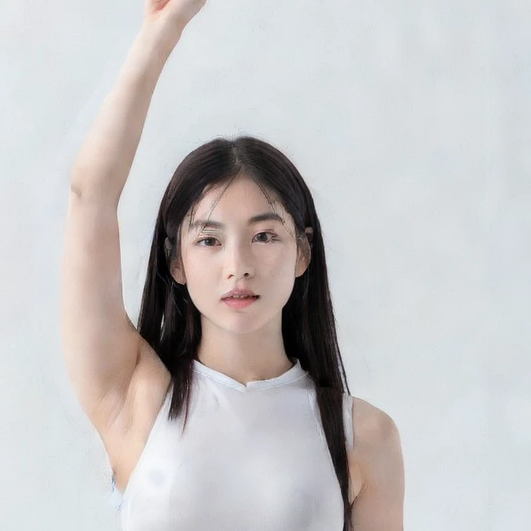 (masterpiece, best quality:1.2), a beautiful asian girl, solo, wearing a leotard, black hair, straight hair, black eyes