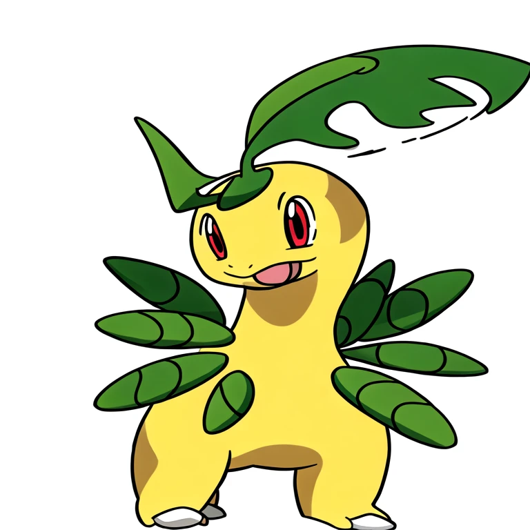 (masterpiece, best quality:1.2),solo,bayleef \(pokemon\),pokemon \(creature\),red eyes,full body,leaf,no humans