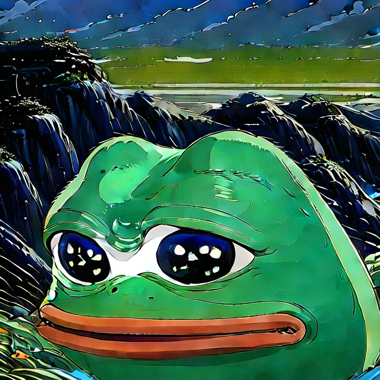 (masterpiece, best quality:1.2), pepe the frog, solo, frog, amphibian, portrait, anime, by makoto shinkai, by studio ghibli, smile, smiling, pepe_frog, highly detailed, centered, solid color background, digital painting, artstation, concept art, smooth, sharp focus, illustration
