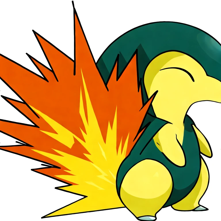 (masterpiece, best quality:1.2,simple background,white background,very anime),solo,cyndaquil \(pokemon\),pokemon \(creature\),closed eyes,full body,no humans,back flame