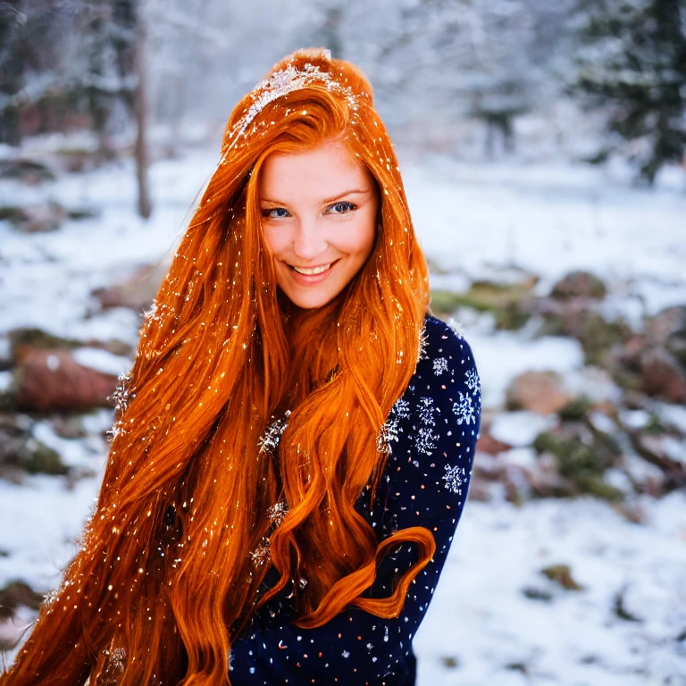 (masterpiece, best quality:1.2), 1girl, solo, Generate a hyper-realistic image that employs the shallow depth of field technique to highlight a hot ginger Viking warrior girl during a snowy night in a Norse setting, ginger hair. The warrior should be the focal point, with sharp clarity, while the background of the Norse landscape it should be gently blurred to create a bokeh effect. (((In the foreground, snowflakes should be visible but blurred))), adding depth to the composition. Sony Alpha A7R III, macros lens , f/5.6. Cinematic Lighting