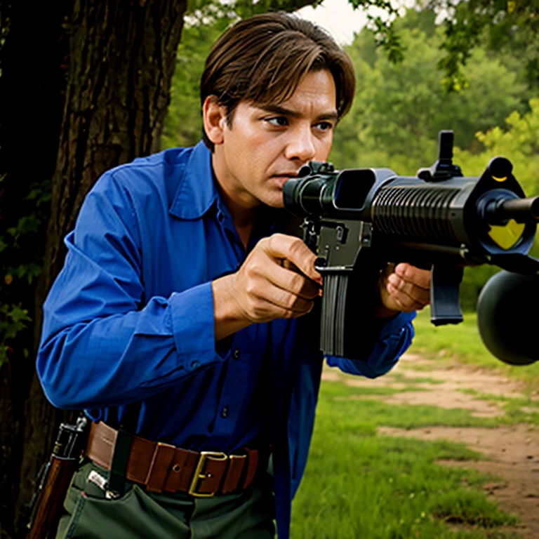 (masterpiece, best quality:1.2), 1man, solo, finger on trigger, holding gun, gun to head, aiming