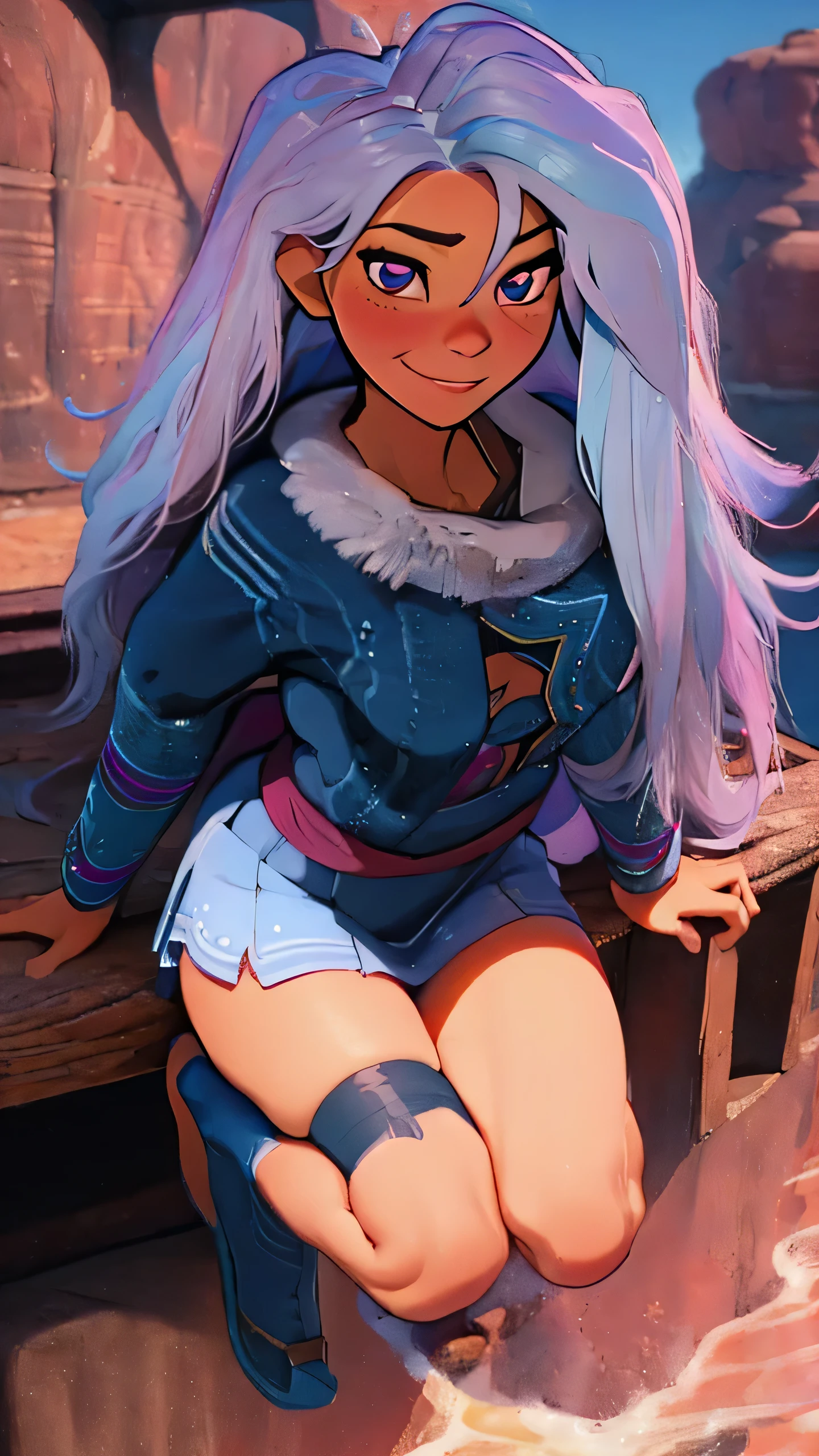 Sisu, girl, detailed face, solo, 1 girl, female, full body portrait, beautiful eyes, cowboy shot, good anatomy, cinematic lighting, blue hair, smile, perfect anime illustration, young, very long hair, realistic proportions, good anatomy, clearly draw eyes, detailed eyes, datiled pupiles, long lashes, detailed lashes, detailed face, detailes hair, beautiful hair, beautiful face, eyeliner, beautiful body, beautiful chest, beautiful legs, beautiful feet, professional art, ultra detailed, perfect lighting, rounded eyes, perfect eyes, thigh high stockings, simple background, breast, white background, extremely detailed beautiful eyes, eye pupil, beautiful eyelashes, realistic eyes, perfect body, expressive eyes, perfect face, highres, female focus, defined leg muscles, sexy legs, seductive, red blush, stockings, short skirt, on top of bed, no hair between the eyes, from behind
