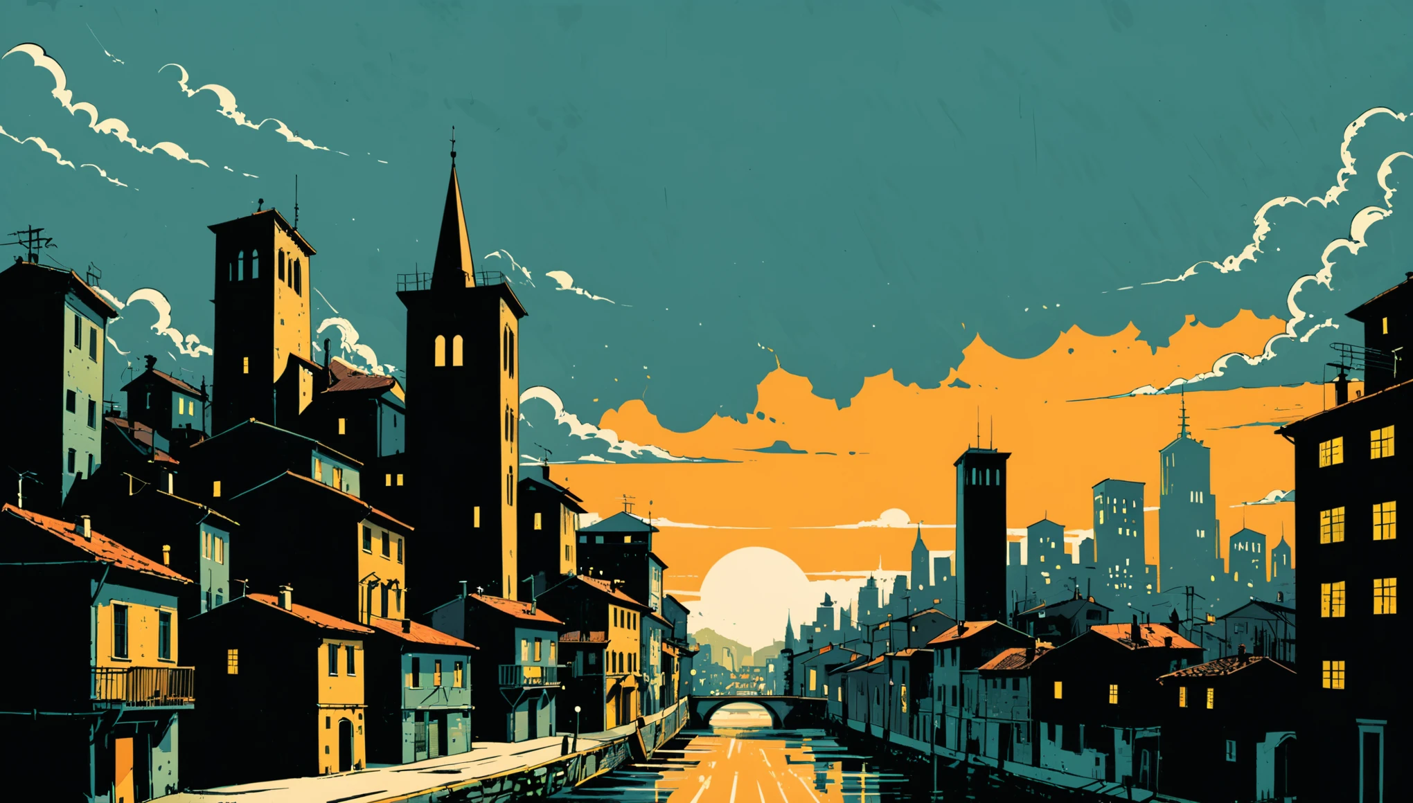 in style of Francesco Francavilla, city landscape