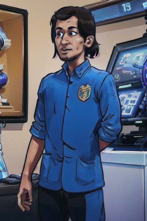 a photograph of a screen showing a photo of a robot next to a telefone, caolho, robot, (sem humanos), telefone, Science fiction, grosso