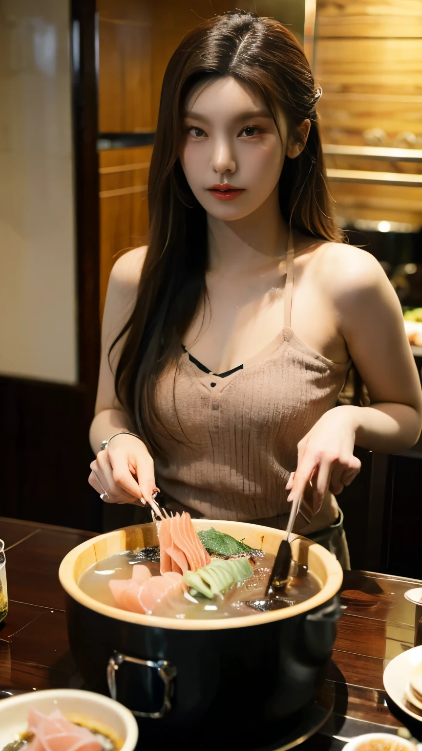 YEJI, Korean Girls, hot pot, Shabu, Salmon Sashimi, Luxury Condo, กระจกมองเห็นวิวEvening, ((Evening)), ((Solo)), High floor condo